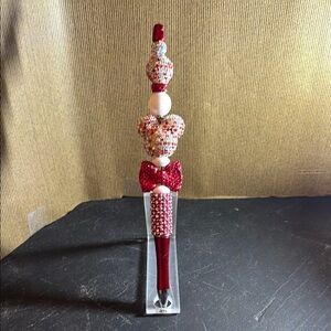 Red and White Beaded Pen with Bow